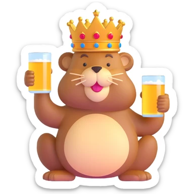 beaver with a crown on her head and a glass of beer in her hands sticker