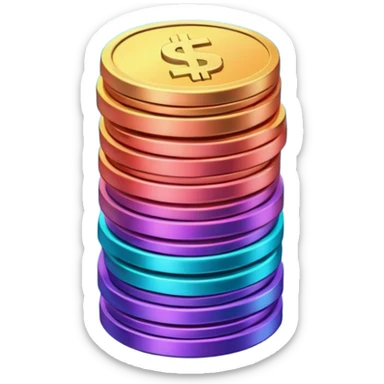 Stack of coins in gradient of turquoise, blue, pink, purple, and coral color sticker