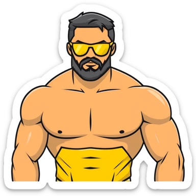 muscular man with black beard wearing yellow sunglasses sticker