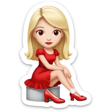 A blonde woman with long lashes an a red dress and white shoes  sticker