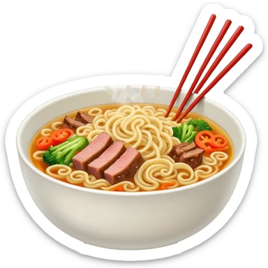 raw a hot bowl of noodles with chopsticks. sticker