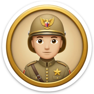 circular achievement style badge for a gr general featuring a soldier with the letters GR on their helmet sticker