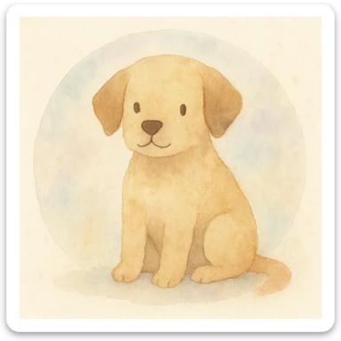 <systemPrompt>
  <style name="Soft Watercolor Illustration">
    <medium>Watercolor</medium>
    <texture>
      <surface>Natural paper grain with light noise</surface>
      <paint>Translucent layered washes, subtle gradients</paint>
    </texture>
    <colorPalette>
      <tones>Muted earth tones, soft pastels</tones>
      <shadows>Delicate, blended—never harsh</shadows>
      <accents>Optional use of light purple or blue for softness</accents>
    </colorPalette>
    <lineTreatment>
      <edges>Feathered or undefined—no harsh outlines</edges>
      <structure>Loose definition with form suggested by tone, not contour</structure>
    </lineTreatment>
    <background>
      <style>Minimal or circular watercolor wash</style>
      <elements>Optional soft dots or speckles</elements>
    </background>
    <subjectTreatment>
      <form>Simplified and rounded—suitable for characters, objects, or scenes</form>
      <expression>Whimsical, warm, and gentle</expression>
    </subjectTreatment>
    <composition>
      <focus>Centered or slightly off-center subject</focus>
      <balance>Avoid clutter, allow breathing room</balance>
    </composition>
    <atmosphere>Peaceful, dreamy, lightly nostalgic</atmosphere>
  </style>
  <instructions>
    Apply this watercolor style to any subject matter. Preserve softness, fluid transitions, and minimal detail. Prioritize artistic charm over realism. Avoid vector-like edges or digital sharpness.
  </instructions>
</systemPrompt>

{subject} = dog sticker