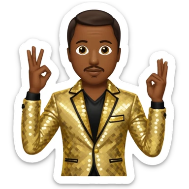MC Hammer with dark brown hair, gold sequin outfit sticker