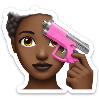 Afro hair brown girl hand pink nails holding pink gun black eyes sticker