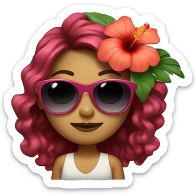 Girl with wavey hair with hibiscus flower and sunglasses sticker