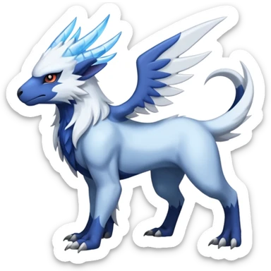Icy Arctic Frost-Blue Pale-Shimmering Snow-Dusted Majestic Absol-Nargacuga-Latias-fusion-creature (full body) sticker