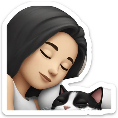 girl sleeping with black and white cat sticker