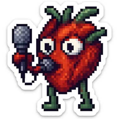 Add a microphone to the anatomical heart with eyes in pixel art style, keep the pixel art look and no background. sticker