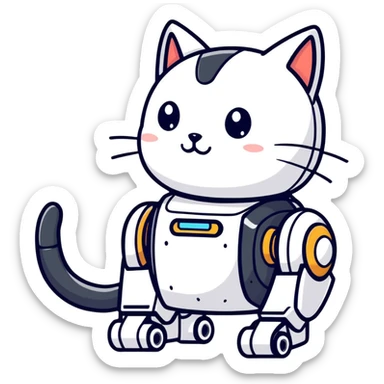 Robot cat saying : the betterment of the world can be accomplished through pure and goodly deeds sticker