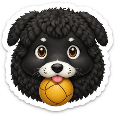 Black curly dog with ball in mouth sticker