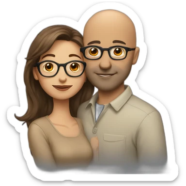 brown haired woman kissing bald man with glasses sticker