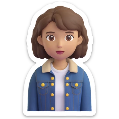 3D emoji style character with short tousled brown hair, light skin, neutral expression, wearing a black denim jacket, head centered, neutral background, all other details exactly the same as the original sticker