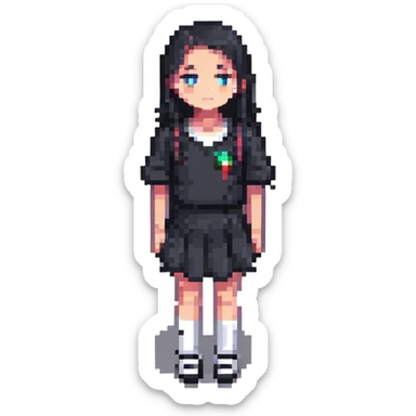 A girl with a prominent feature sticker