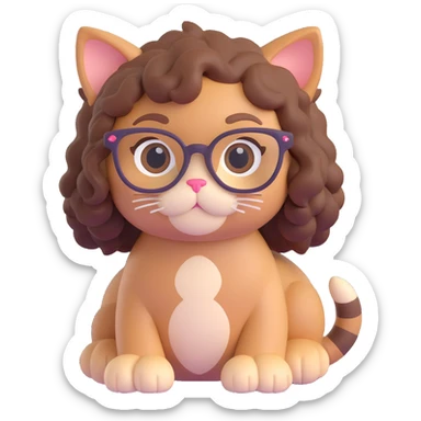 character with brown curly hair, doe eyes, white skin, cat eye glasses sticker