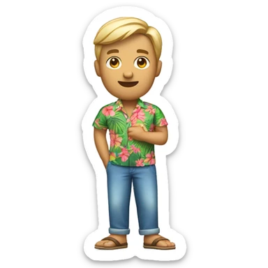 a full body view of a relaxed guy in his 40s wearing a hawaii shirt sticker