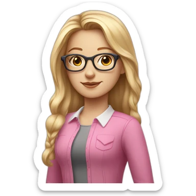 white girl wearing pink glasses with blond hair, sir actually nerd sticker