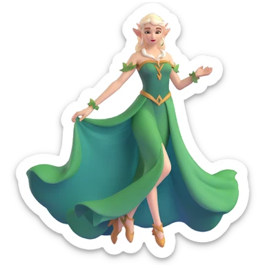 distinctly feminine elf maiden with graceful pose, flowing gown sticker