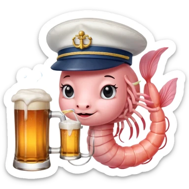 Genérame un camarón con tu tarro en mano de cerveza moderna, asomándose or un costado con cara de curiosidad  sticker