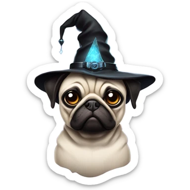 cyberpunk pug wearing a black wizard's hat sticker