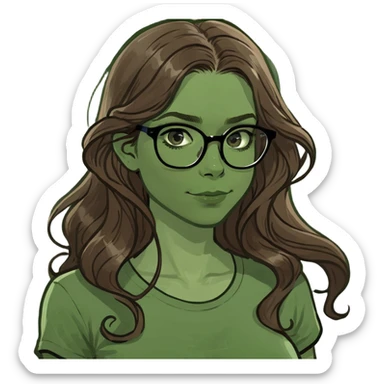 Sexy nerd girl with long wavy brown hair sticker