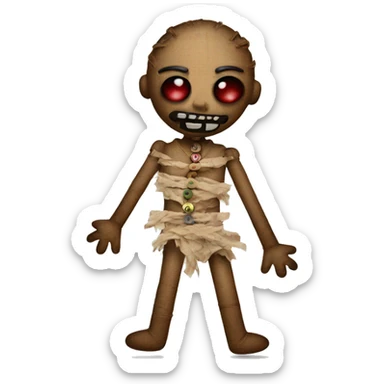 Voodoo doll with buttons for eyes sticker