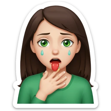 Brunette girl with green eyes choking herself sticker