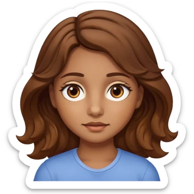 girl with wavy hair, almond shaped eyes, birthmark near her eye, tan sticker