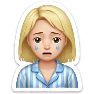 Girl crying alone in her pajamas  sticker