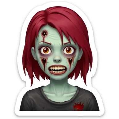 A zombie girl with dark red mid length  hair with grills  sticker