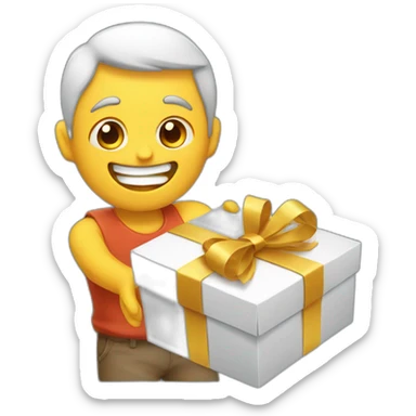 happy guy receiving a gift sticker