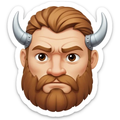  viking face with furrowed eyebrows looking upwards with thumb and index finger resting on its chin. sticker