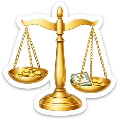 gold scale with dollars on one side and beauty products on the other sticker