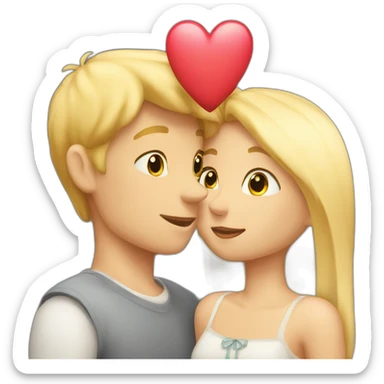 A blond boy who kisses a pretty blonde girl with a heart above their heads  sticker