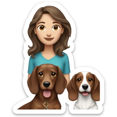 Brown haired woman with tri merle long haired dachshund sticker