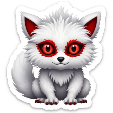 a fuzzy white with black belly and red eyes exotic edgy vernid-fionbri-creature full body sticker