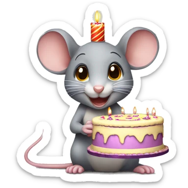 Mouse holding birthday cake with 34 candle  sticker