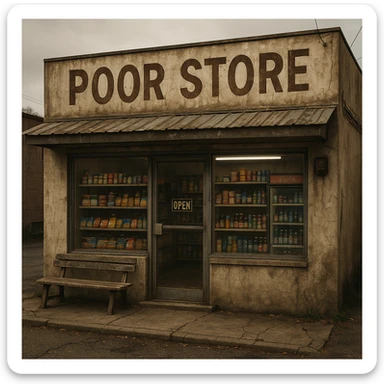 Convenience store named poor store and more sticker