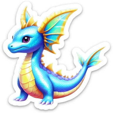 Shiny Exotic Sparkly Colorful epic Lapras-Salamence-Vaporeon-Fakémon-hybrid-creature (full body)  sticker