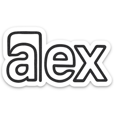 the name 'alex' in a geometric icon style, bold shapes, simple, suitable for logo sticker