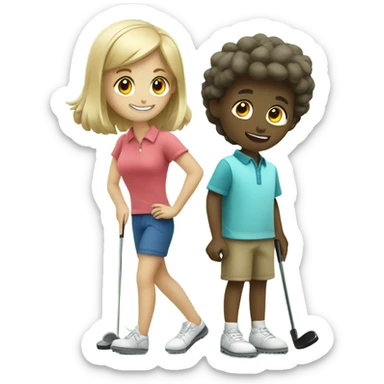 girl and boy playing mini golf  sticker