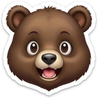 Cinematic Comical bear cub Portrait Emoji, Head tilted dramatically with an exaggeratedly amused expression, featuring a striking, glossy dark brown fur with bold fur texture, wide, expressive eyes filled with playful disbelief, Simplified yet hilariously expressive features, highly detailed, glowing with a slightly sassy glow, high shine, dramatic yet playful, stylized with an air of cheeky wilderness mischief, bright and endearing, soft glowing outline, capturing the essence of a spirited and over-the-top bear cub, so meme-worthy it feels like it could roar its way into internet fame instantly! sticker