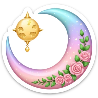 Rosy shiny glossy sparkly romantic pastel crescent damask moon sticker