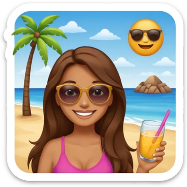 woman with long brown hair happy on vacation sticker