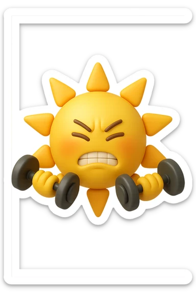 emoji stile iphone 3d di un sole che si allena con i pesi sticker