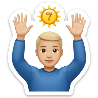 En person dom har sina armar uppe och i sina händer har den 6 7 sticker