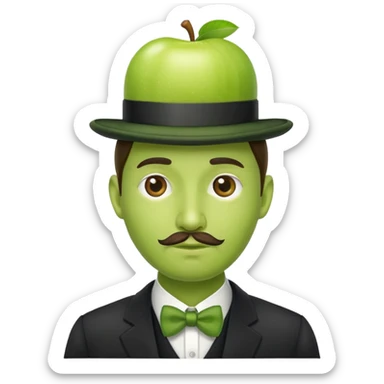 Magritte “the son of man” with green apple instead of head sticker