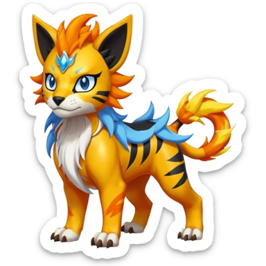 Shiny Glowing Cute Smol Legendary Epic Solgaleo-Pyroar-Torracat-Luxray-Tigress-Houndoom-Liger-Hybrid-Fakemon-hybrid-Creature (full body) sticker