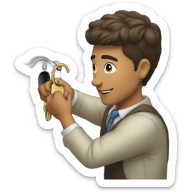 classy young man struggling to get a key into a lock sticker