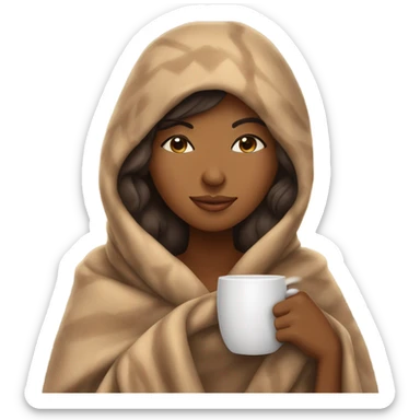 Brown girl inside a blanket sipping coffee eyes closed sticker